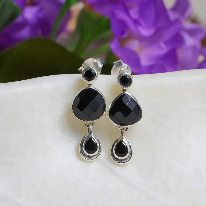 YoTreasure Earrings Black Onyx Solid 925 Sterling Silver Drop Earrings YoTreasure Earrings Black Onyx Solid 925 Sterling Silver Drop Earrings