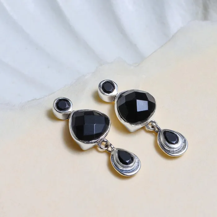 YoTreasure Earrings Black Onyx Solid 925 Sterling Silver Drop Earrings YoTreasure Earrings Black Onyx Solid 925 Sterling Silver Drop Earrings