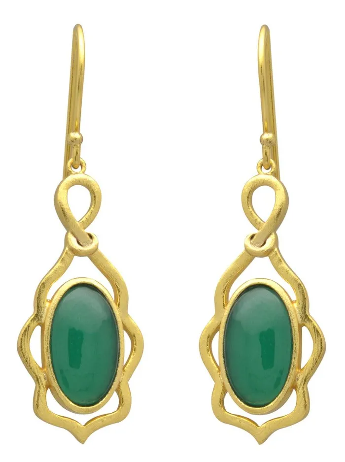 YoTreasure Earrings Green Onyx Gold Plated Over Brass Dangle Earrings Jewelry YoTreasure Earrings Green Onyx Gold Plated Over Brass Dangle Earrings Jewelry