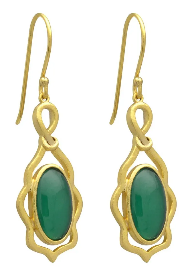 YoTreasure Earrings Green Onyx Gold Plated Over Brass Dangle Earrings Jewelry