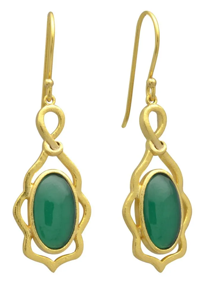 YoTreasure Earrings Green Onyx Gold Plated Over Brass Dangle Earrings Jewelry