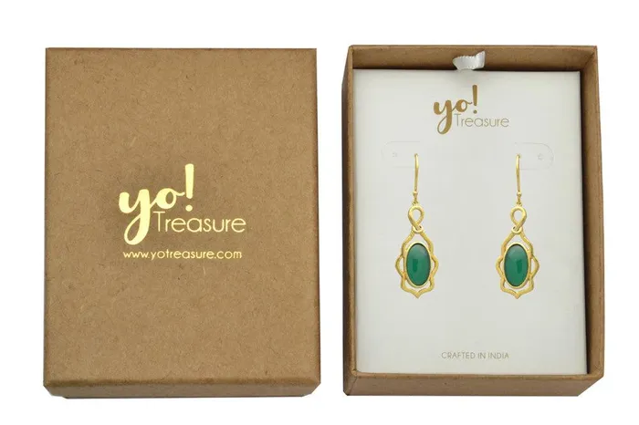 YoTreasure Earrings Green Onyx Gold Plated Over Brass Dangle Earrings Jewelry