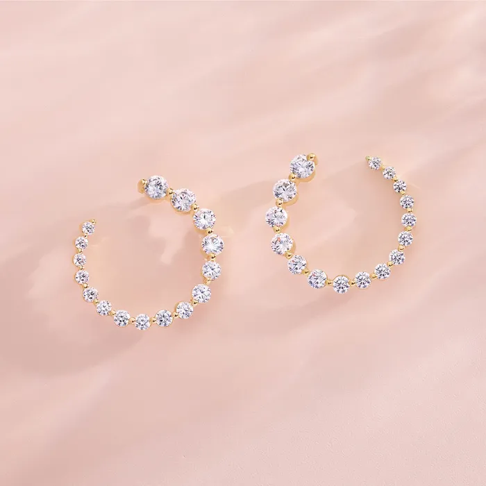302 Fine Jewelry Earrings I Bet On Me LabGrown Diamond FrontBack Diamond Hoop Earrings Solid 14K Yellow White Rose