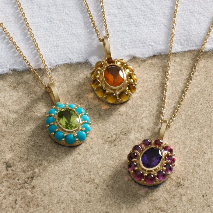 302 Fine Jewelry Necklaces Oval Natural Amethyst Rhodolite Halo Pendant Necklace Solid 14K Yellow Gold