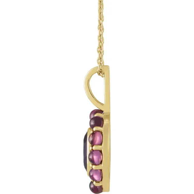 302 Fine Jewelry Necklaces Oval Natural Amethyst Rhodolite Halo Pendant Necklace Solid 14K Yellow Gold