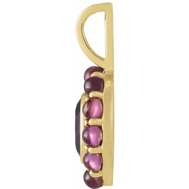 302 Fine Jewelry Necklaces Oval Natural Amethyst Rhodolite Halo Pendant Necklace Solid 14K Yellow Gold