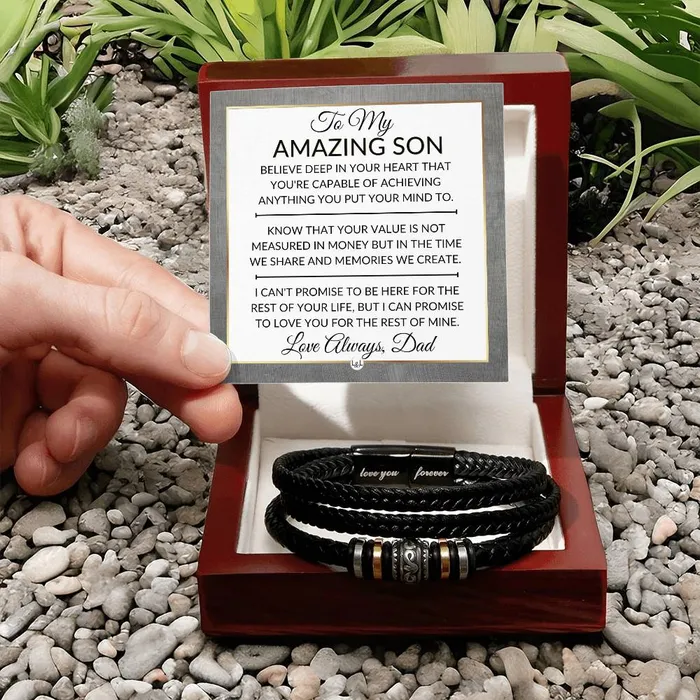 Bracelets ShineOn Fulfillment Son Gift From Dad You Can Achieve Anything Mens Braided Leather Bracelet Great As A Christmas Gift or A Birthday Present For Him