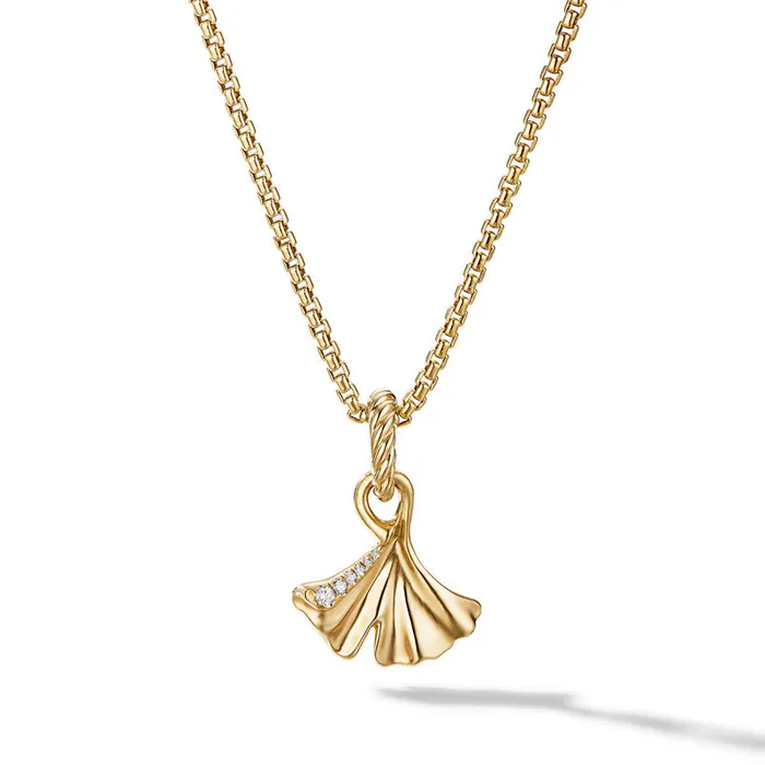 DAVID YURMAN INC PreStyled Sets David Yurman Ginkgo Amulet in 18K Yellow Gold with Diamonds 17mm DAVID YURMAN INC PreStyled Sets David Yurman Ginkgo Amulet in 18K Yellow Gold with Diamonds 17mm