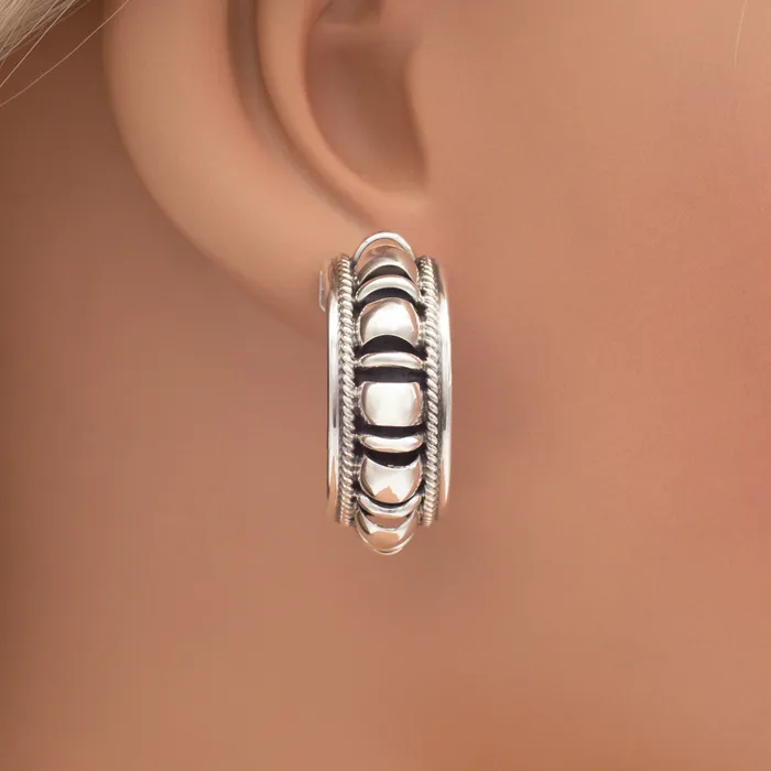 Earrings Crown Jewels Coin Pricilla Apache Navajo Handmade Sterling Silver 1 Hoop Earrings