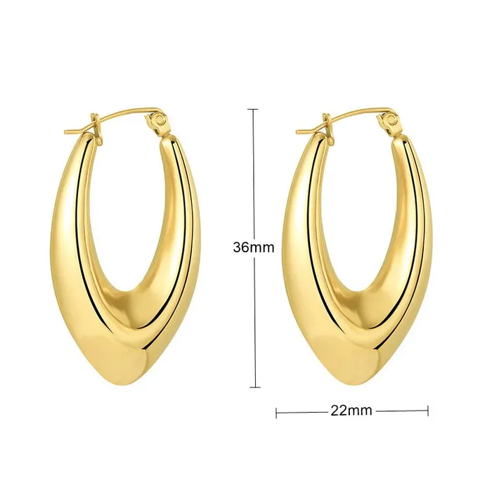 Earrings Glitters Stainless Steel Chunky Oval Hoop Earrings Gold