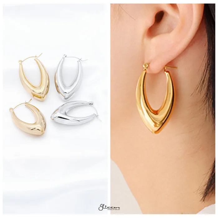 Earrings Glitters Stainless Steel Chunky Oval Hoop Earrings Gold