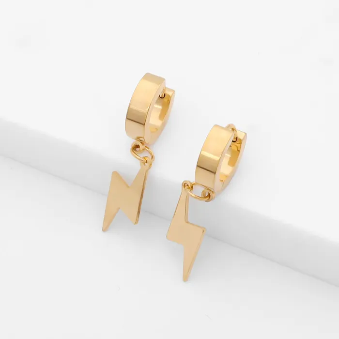 Earrings Glitters Stainless Steel Lightning Bolt Huggie Hoop Earrings Gold
