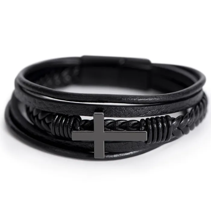 Gift For Grandson From Grandpa Never Forget Your Way Home Mens Braided Leather Bracelet with Cross Christmas Gift or A Birthday Present For Him ShineOn Fulfillment Bracelets