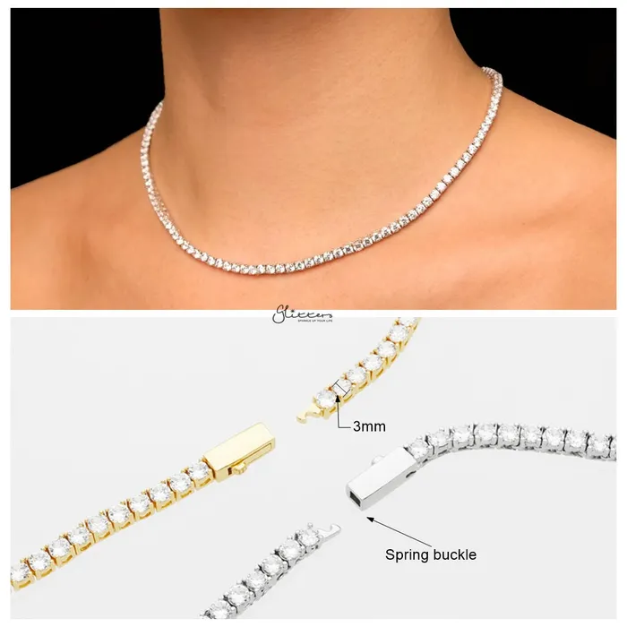Glitters Necklaces 3mm Round Cut CZ Tennis Necklace