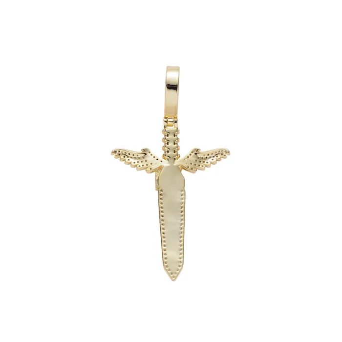 Iced Out Sword Pendant Gold Glitters Necklaces