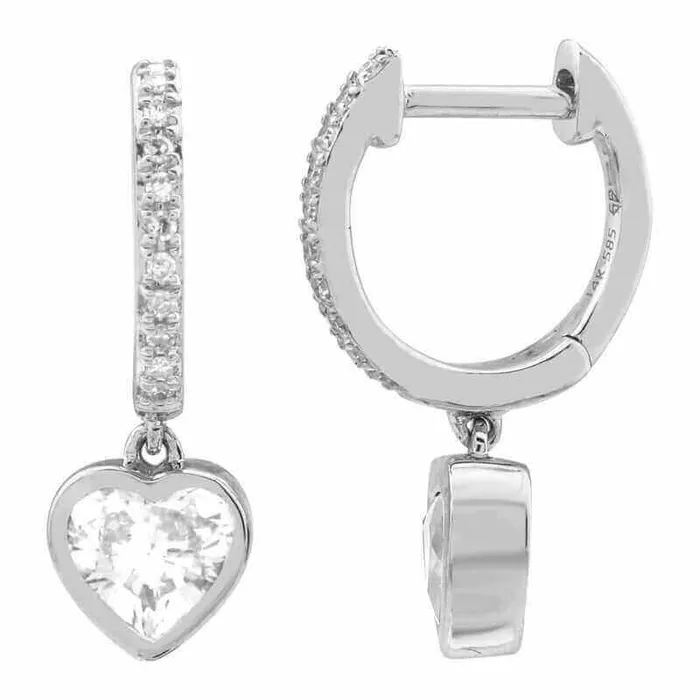 Izakov Diamonds Fine Jewelry Earrings 14K Gold Heart Shaped Diamond Drop Huggies