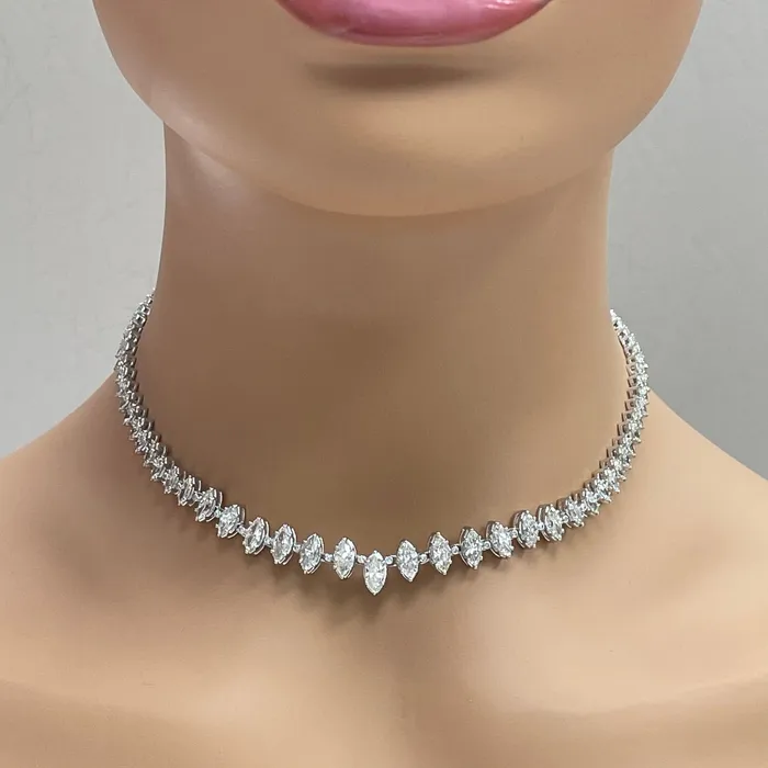 Marquise Diamond Tennis Necklace 945 ct Diamonds in White Gold Beauvince Necklaces