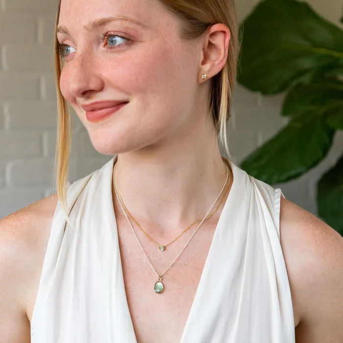 Teal Montana Sapphire Small Aurora Necklace in Yellow Gold Corey Egan Necklaces