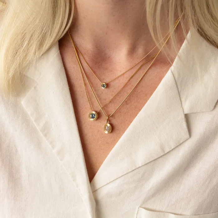 Teal Montana Sapphire Small Aurora Necklace in Yellow Gold Corey Egan Necklaces