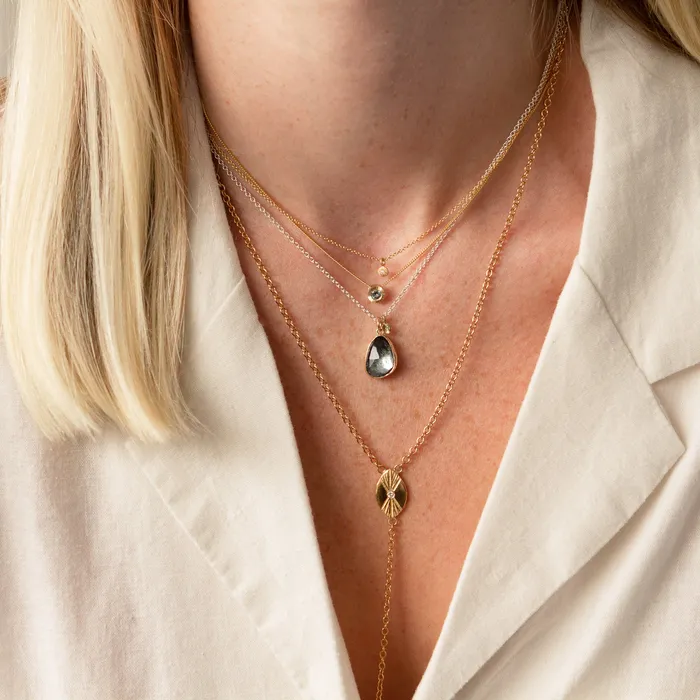 Teal Montana Sapphire Small Aurora Necklace in Yellow Gold Corey Egan Necklaces