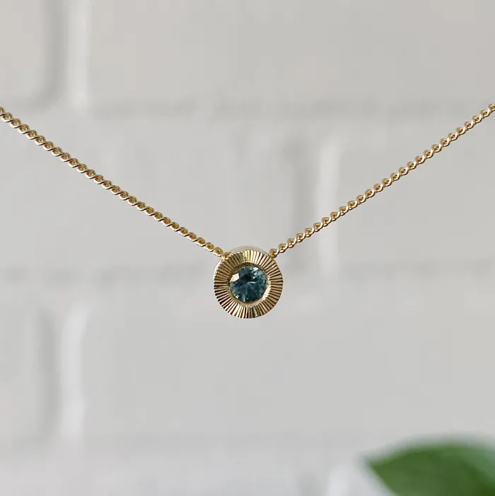 Teal Montana Sapphire Small Aurora Necklace in Yellow Gold Corey Egan Necklaces