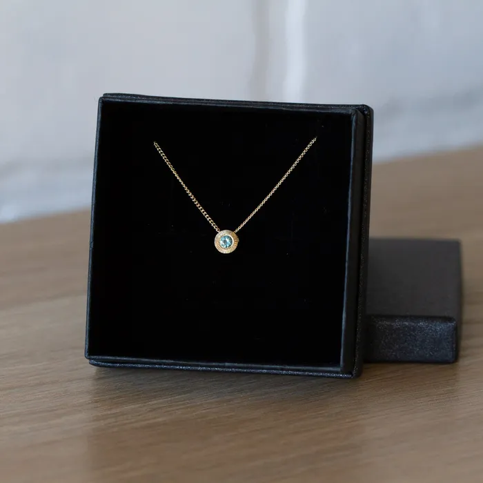 Teal Montana Sapphire Small Aurora Necklace in Yellow Gold Corey Egan Necklaces