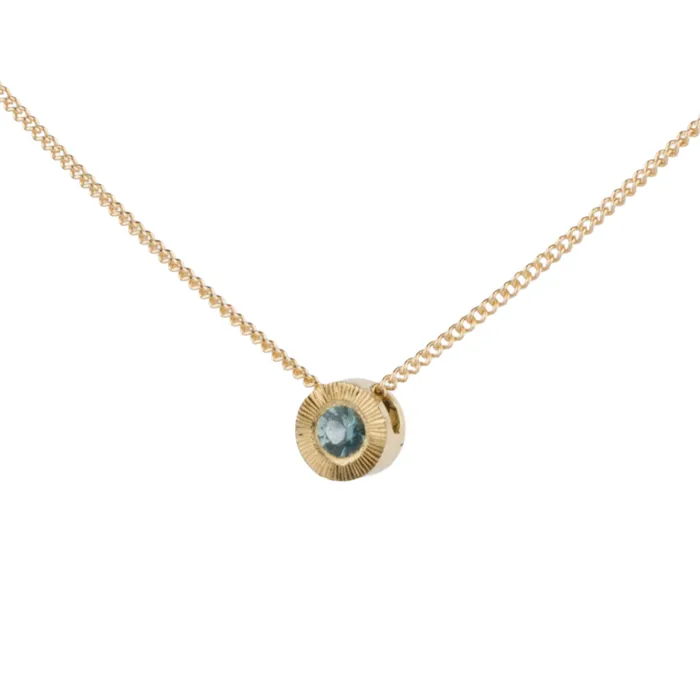 Teal Montana Sapphire Small Aurora Necklace in Yellow Gold Corey Egan Necklaces