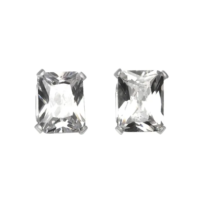 Teeda Earrings EZ2400 Emerald Cut CZ Stud Earrings 9x7mm